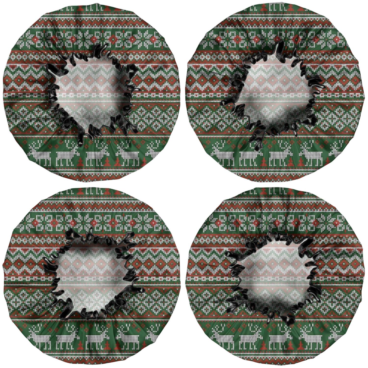 Shower Caps,Red and Green Christmas Reindeer Pattern Waterproof Shower Cap for Women 4 Pieces,Double Reusable Hair Cover for Shower PEVA Elastic Stretch Hem