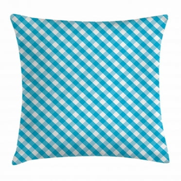 Checkered Throw Pillow Cushion Cover, Diagonal Stripes in Aqua Color Monochrome Crossed Lines in Classical Tile Design, Decorative Square Accent Pillow Case, 18 X 18 Inches, Aqua White, by Ambesonne
