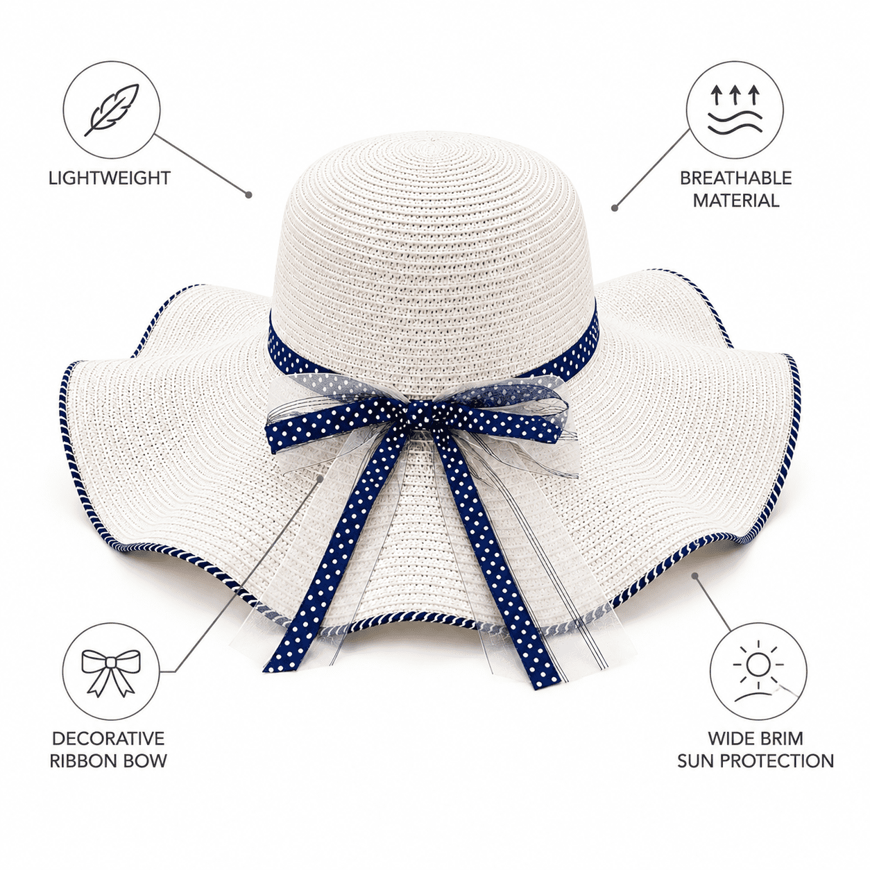 Lumen\'s Collection Charleston SC Wide Brim Sun Hat Tan Straw Light Blue Sash Bow Exclusive Navy Packable Wide Bow Sunhat | Toucan Hats main image 2