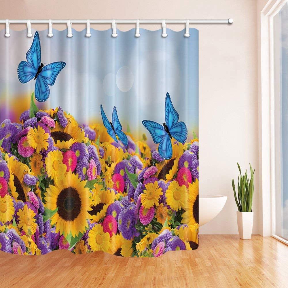 BPBOP Sunflower Decor Butterflies in Sunflowers Purple Blue Polyester ...