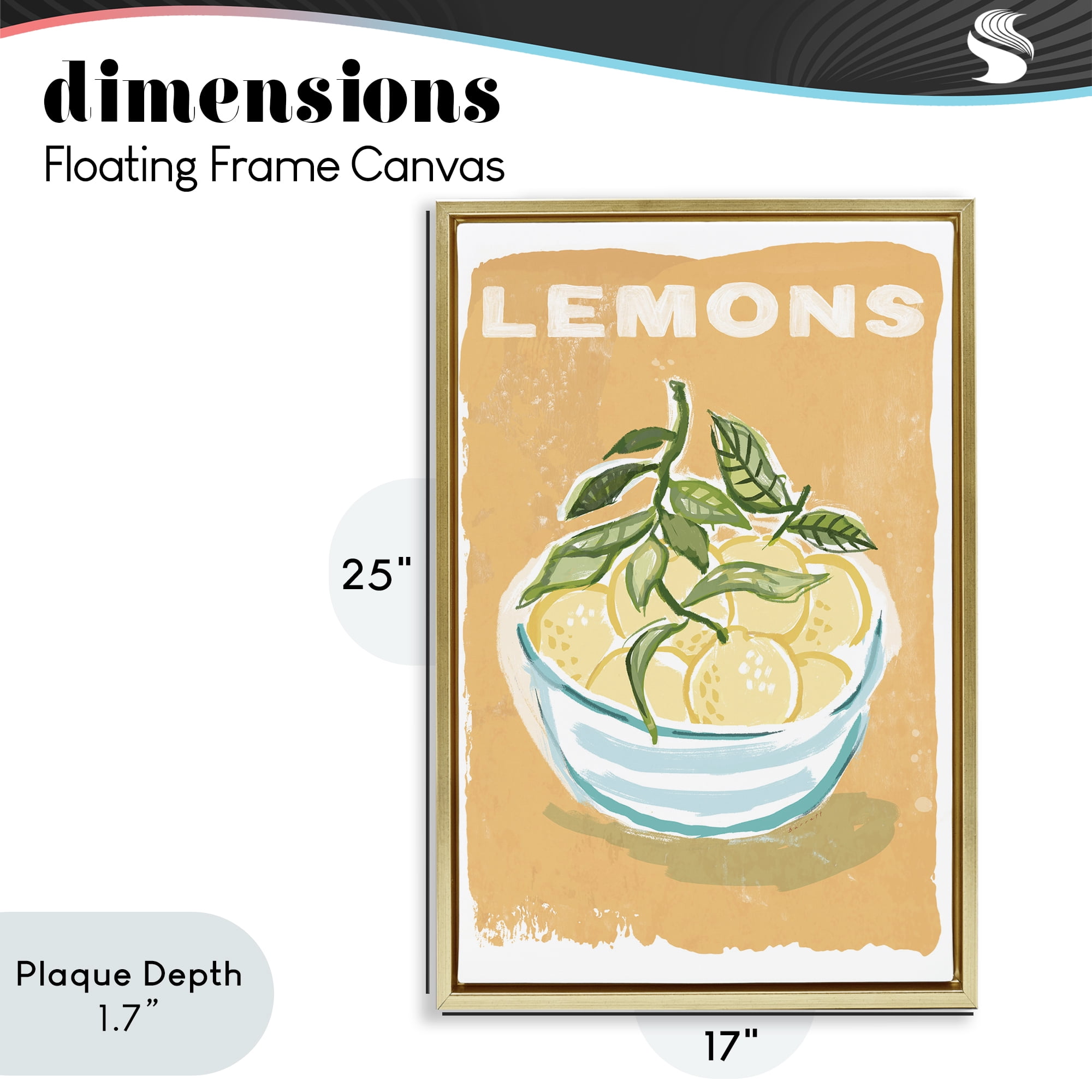 Stupell Industries Lemon Twist Motif Gold Framed Floater Canvas Wall Art, design by Chad Barrett