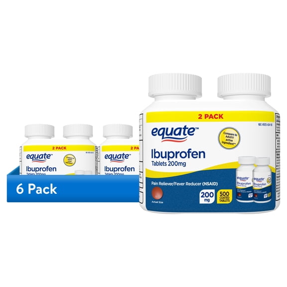 (6 pack) Equate Ibuprofen Tablets, 200 mg, Pain Reliever and Fever Reducer, 500 Count (2x250 Count), Compare to AdvilÂ® Tablets Active Ingredient
