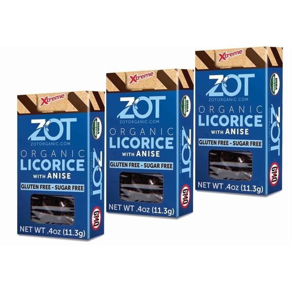 ZOT Organic Licorice Extract with Anise Flavor, Small Hard Bits, Bold Licorice Treat, Sugar-Free, Gluten-Free, 0.4 Ounce Box, Set of 3