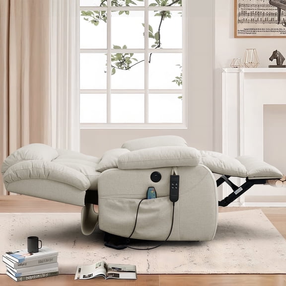 Balichun Power Lift Chair Recliners for Elderly with Heat and Massage, Infinite Position Lay Flat Lift Recliner Chair for Adults, USB&Type-C, Side Pocket, Lumbar Pillow, Beige