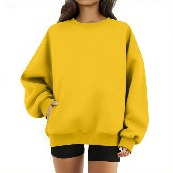 Oversized Sweatshirts For Women Crewneck Pullover Comfy Hoodies Fall Outfits Fashion 2025 Winter Clothes Yellow M