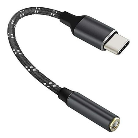 Dcc Chip USB C to 3.5 mm Headphone Jack Adapter, DAC Hi-Res Chip, Nylon Braided USB Type C to 3.5mm Aux Audio Dongle Adapter Compatible with Pixel 2/2 XL, HTC U11 and More (Space Grey) ()