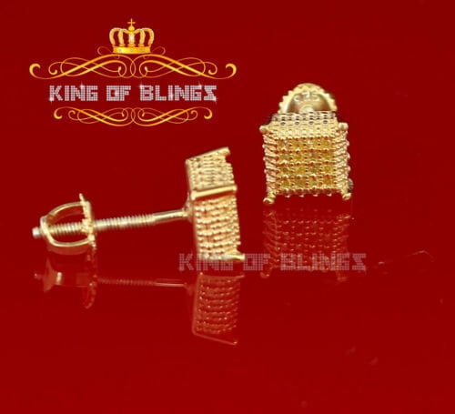 King of Bling's 0.05ct Diamond 925 Sterling Silver Yellow Stud Women / Men Square Stud Earrings