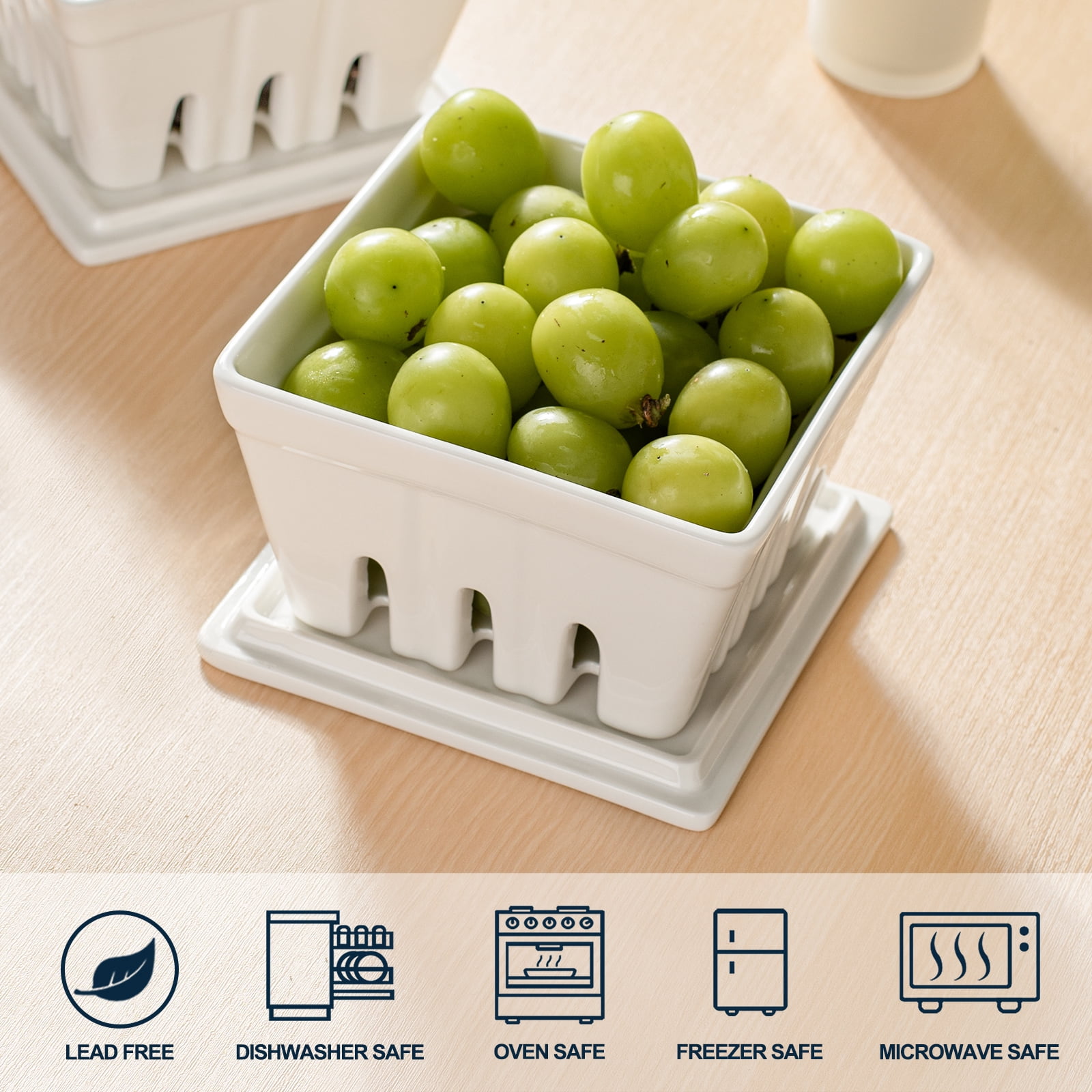 Dizada Ceramic Berry Basket with Lids