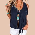 thumbnail image 2 of Pompotops Femmes Casual Solide en Vrac Col en V Manches Courtes T-shirt Tops, 2 of 7