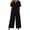 94#Black, variant on Linen Set Women 2 Piece Outfits V Notch Short Sleeve Button Down Shirts Summer Flowy Crop Wide Leg Pants Sets Yellow XL