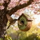 thumbnail image 5 of Casita de pájaros de resina para decoración de jardín | Comedero colgante para pájaros de exterior con cuerda | Nido de pájaro de plástico con veta de madera para árboles | Escultura decorativa de, 5 of 6