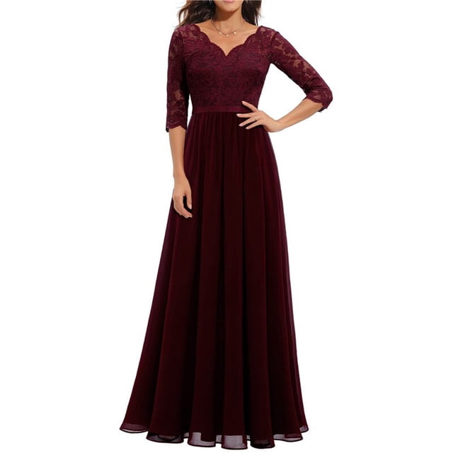 Women Elegant Maxi Long Evening Dress Solid Color Lace Patchwork Backless V Neck High Waist Dress Wedding Party BridesmaidXL Gao Jinjia LED