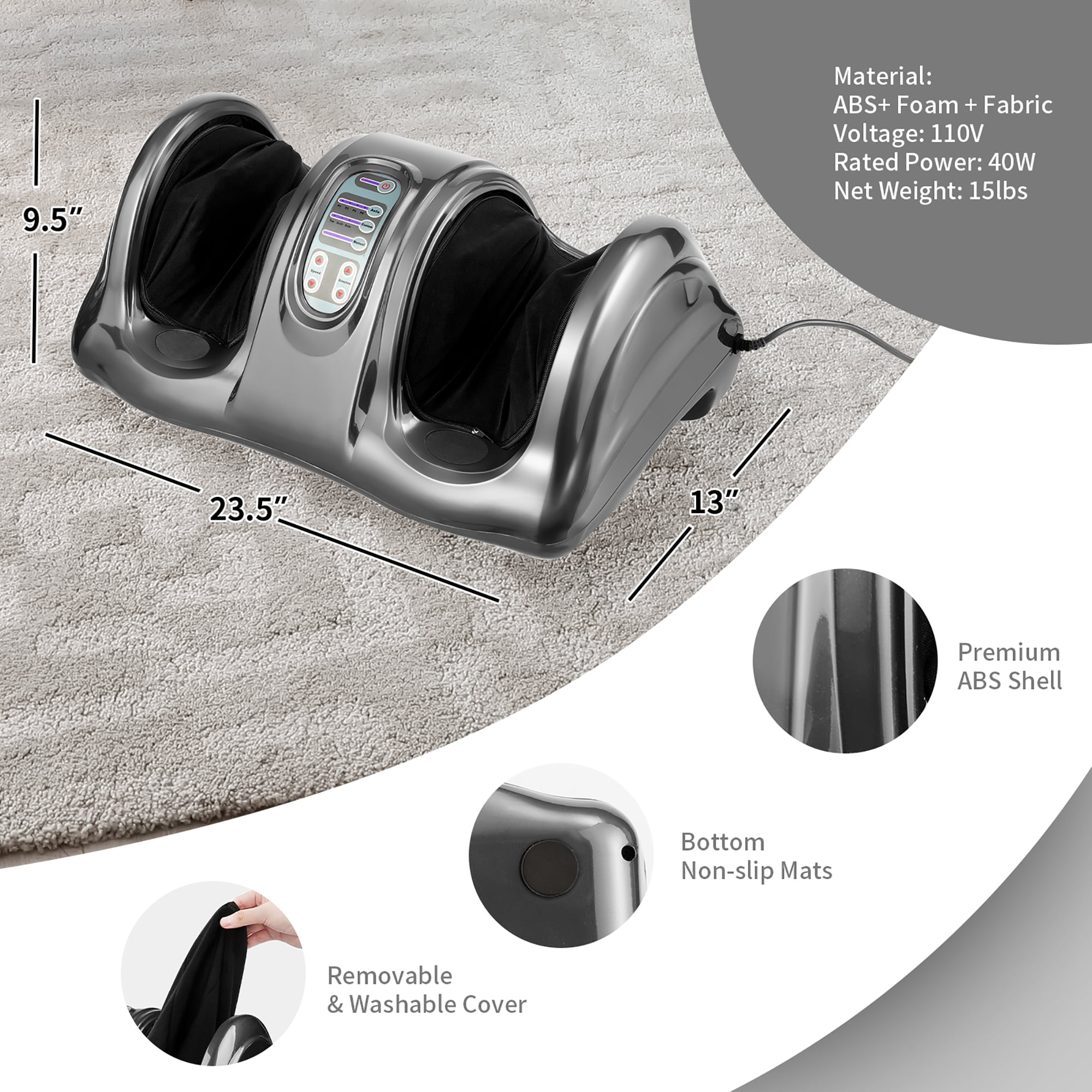 Gymax Rolling Foot Massager Shiatsu Foot Massage Machine w/ Remote Control Grey