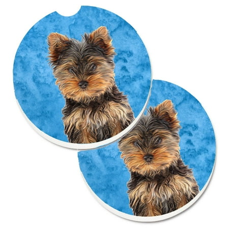 

Carolines Treasures KJ1230BUCARC Blue Yorkie Puppy / Yorkshire Terrier Set of 2 Cup Holder Car Coasters Large