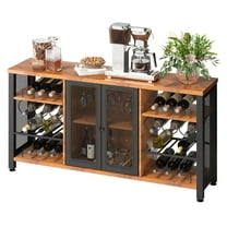Industrial Bar Cabinet Wine Rack, 55 Inch Coffee Bar for Liquor with Glass Holder, Rustic Oak Farmhouse Metal Sideboard for Living & Dining Room