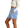 thumbnail image 4 of Women High Rise Ripped Stretchy Jeans Shorts Frayed Raw Hem Casual Denim Shorts Blue S, 4 of 7
