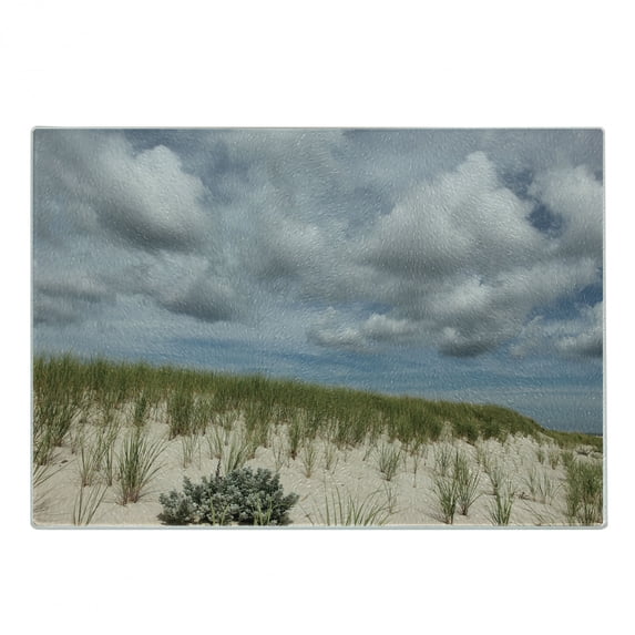 Massachusetts Cutting Board, Cape Cod Coastline Maritime Vacation Spot with Cloudy Weather Atlantic, Decorative Tempered Glass Cutting and Serving Board, in 3 Sizes, by Ambesonne