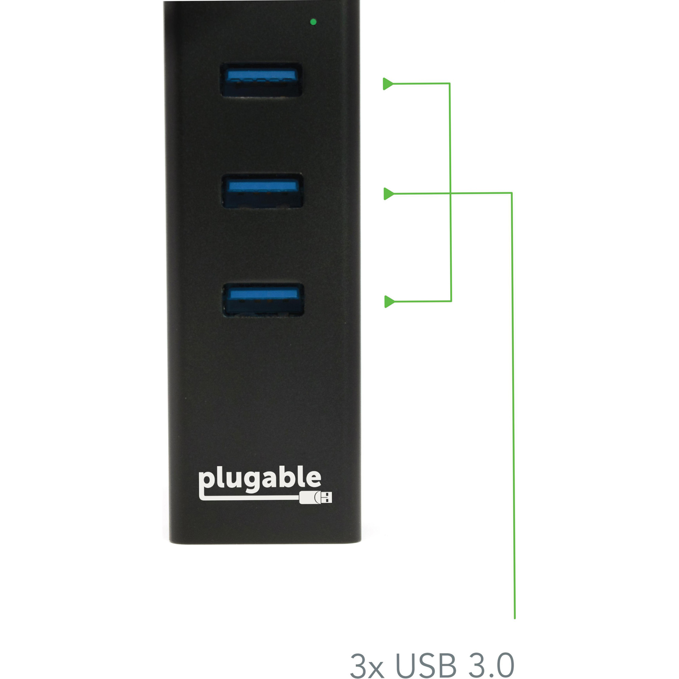 Plugable USB Hub with Ethernet, 3 port USB 3.0 Bus Powered Hub with Gigabit Ethernet Compatible with Windows, MacBook, Linux, Chrome OS, Includes USB C and USB 3.0 Cables - image 3 of 7