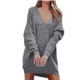 thumbnail image 2 of Qetyuw Sweater Dress for Women Knitted Long Sleeve V Neck Jumpers Oversized Casual Sweaters Solid Color Trendy Jumper, 2 of 5
