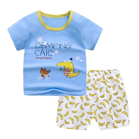 

Leesechin Toddler Tops Long Sleeve Clearance Boys Cartoon Print Pattern Short Sleeve Clothes Summer Two-piece Sute