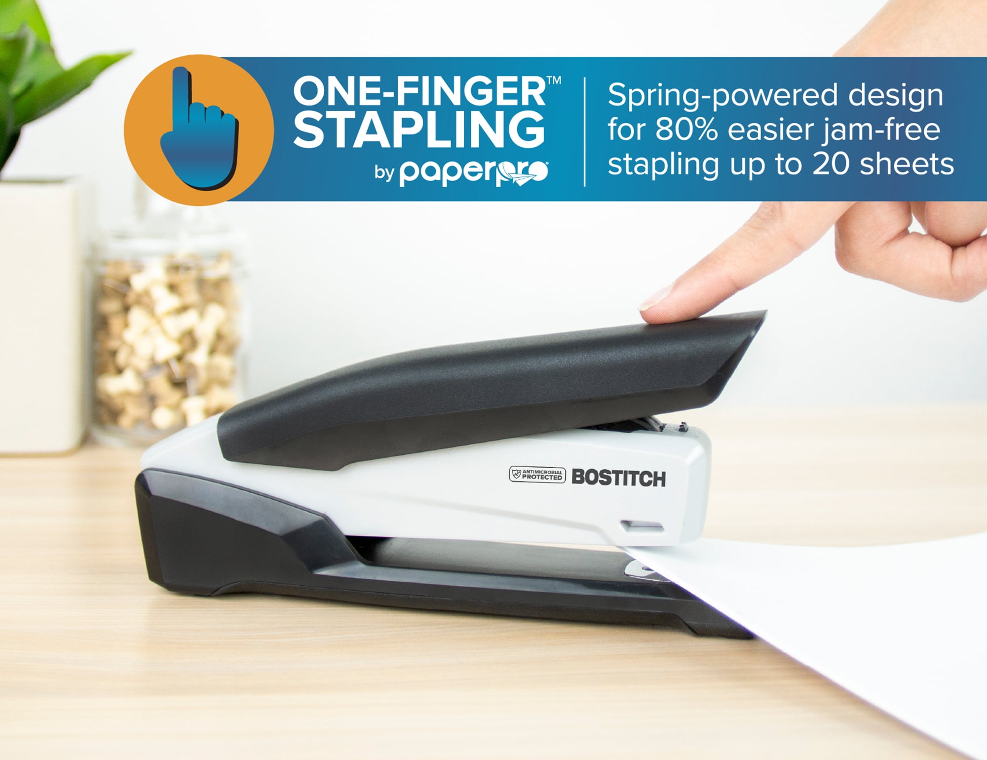 Bostitch Office Eco-Friendly Stapler, Compact 3-in-1 Desktop Stapler, Reduced Effort, Jam-Free, 20 Sheet Capacity, Black
