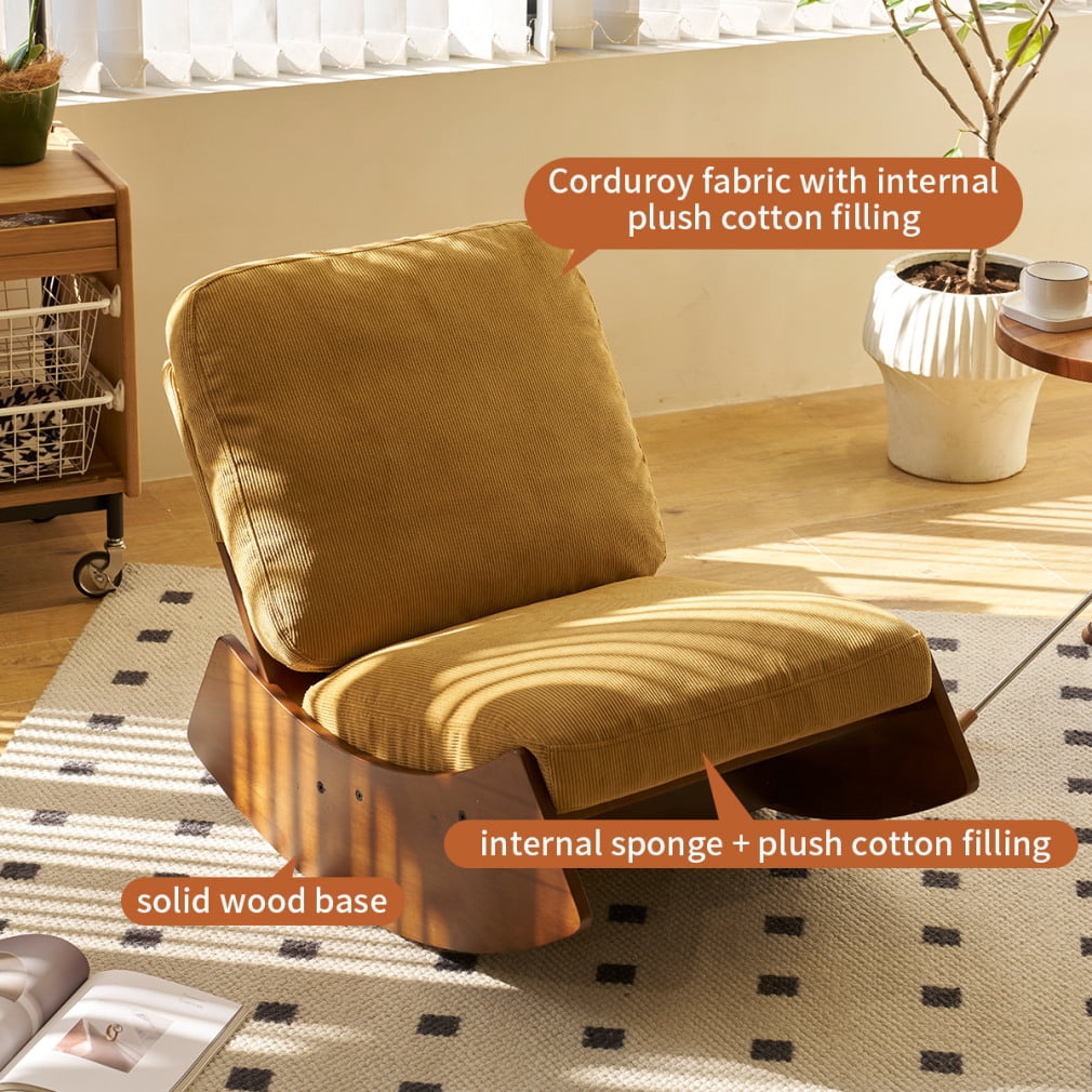 Solid Wood Frame Glider Rocking Chair with Thick Cushion, High-Quality Upholstered Chair with Ergonomic, for living Room, Bedroom, Orange
