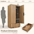 thumbnail image 5 of Brafabhome 67"H Fluted Armoire Wardrobe Closet with Drawer, Wooden 2 Doors Wardrobe Cabinet with Hanging Rod & Adjustable Shelf for Bedroom | Nature, 5 of 10