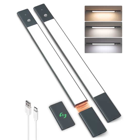 EZVALO 2-Pack Wireless Motion Sensor Cabinet Lights, Rechargeable LED Closet Lighting with 3 Detachable Batteries, Dimmable 3 Color Temps for Kitchen, Wardrobe & Pantry