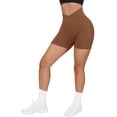 thumbnail image 4 of BOOMILK Yoga Shorts for Women V Cross Waist Workout Butt Lifting High Waisted Biker Brown, 4 of 5