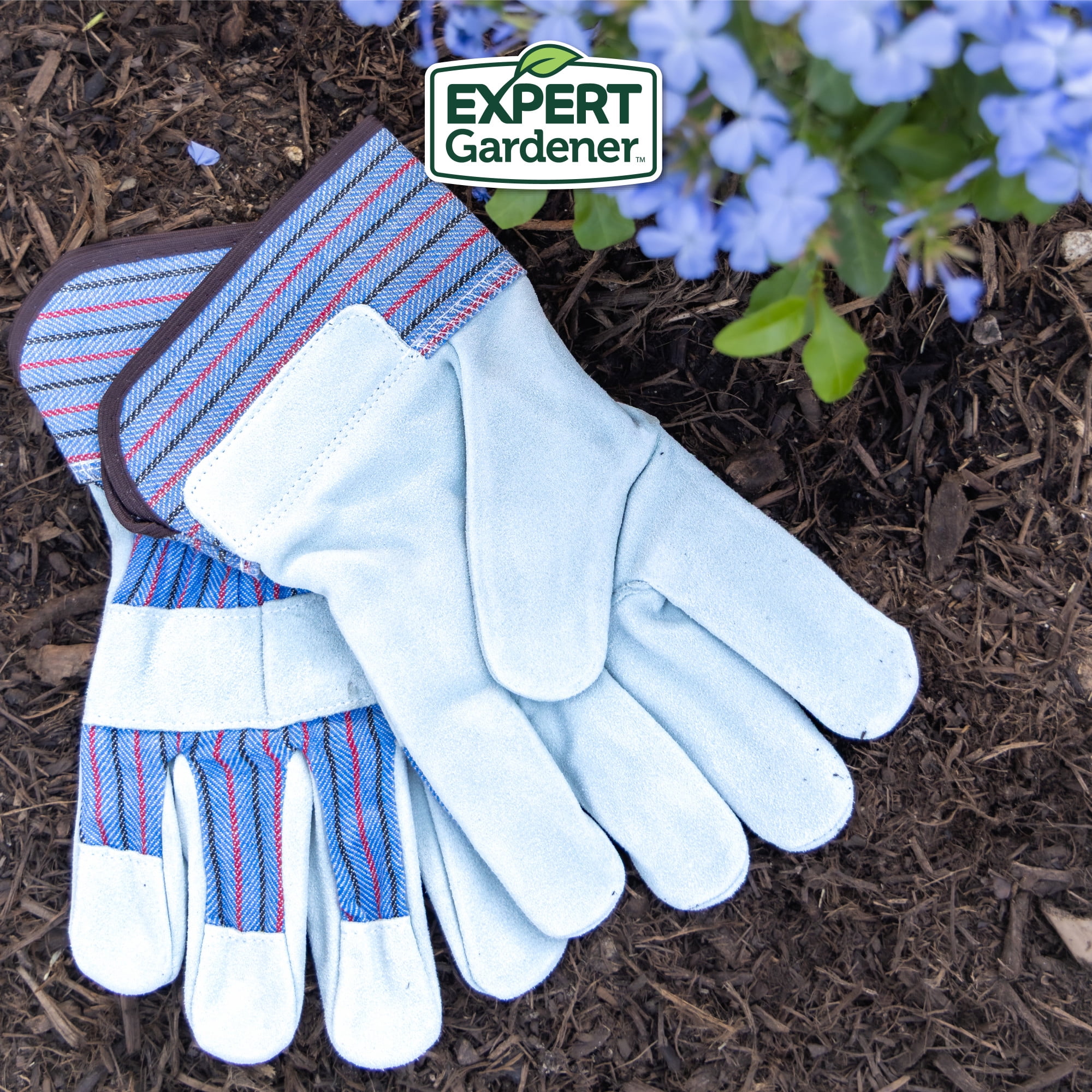 Expert Gardener Mens Palm Leather Gardening Gloves, Size L