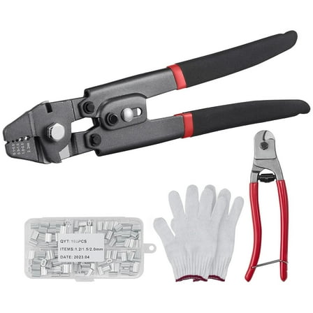 VEVOR Crimping Tool, Up To 2.2mm Wire Rope Crimping Tool, 1/64" - 3/32" Crimping Loop Sleeve Kit with a Cable Cutter and 160pcs Aluminum Buckles, Teflon Coating Anti-Rust Fishing Crimping Tool