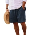 thumbnail image 2 of Linen Bermuda Shorts Men Casual Elastic Waist Drawstring Summer Beach Shorts with Pockets Navy M, 2 of 4