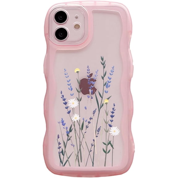 Compatible for iPhone 12 Mini Case Clear Flower Cute Wavy Phone Case,Floral Aesthetic Protective Soft TPU Pink Case for iPhone 12 Mini Women Girl 5.4 Inches