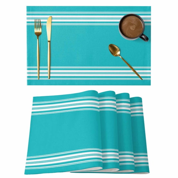 Blue Stripe Placemats Set of 4 French Stripe Farmhouse Style Place Mats Table Mats Kitchen Dining Home Outdoor Party Table Decoration