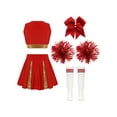 thumbnail image 2 of iiniim Girls Cheer Leader School Uniform Sleeveless Cheerleading Dance Crop Top Skirt with Hair Tie Socks Pom Poms B Red 12, 2 of 7