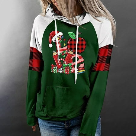 

jsaierl Fall Sweatshirt for Women Christmas Printed Matching Pullover Long Sleeve Fashion Tops for Women Lightweight Hooded Sweatshirt for Party
