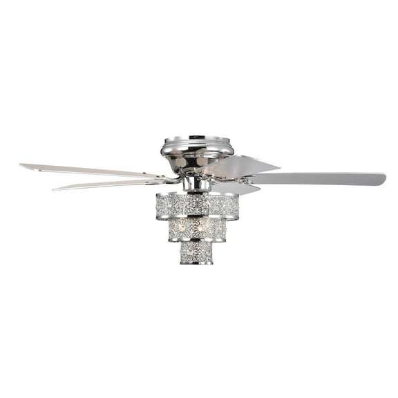 Branson Chrome 52-Inch 3-Light 3-Tier Metal & Crystal Drum Shade Lighted Ceiling Fan