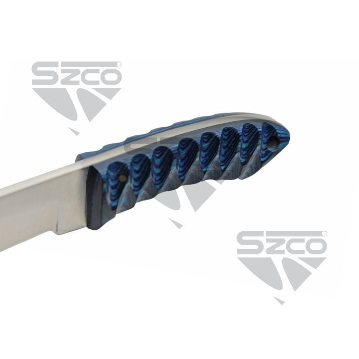 SZCO 8 Inch River Knife Stainless Steel Blade Full Tang Wood Handle Outdoor Camping Survival Knife with Leather Sheath and Lanyard Hole