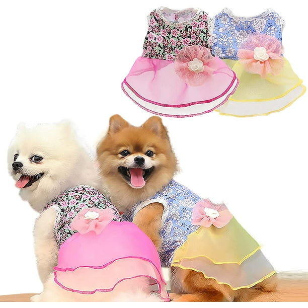 Floral Dog Dresses for Small Dogs Girl 2Pack Floral Breathable Tulle Dog Dresses Dog Clothes Dog Apparel Puppy Outfits Puppy Dresses for Girl Small