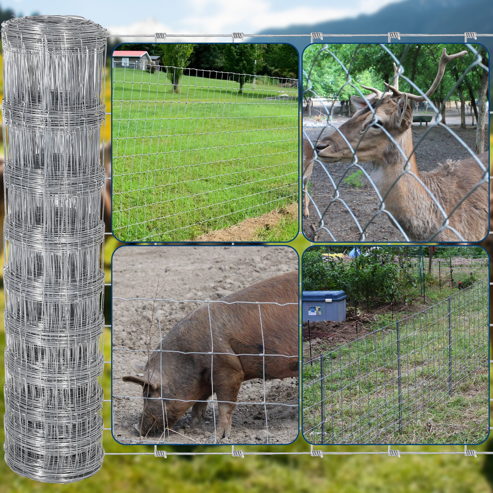 Gaderth 6Ft x 100Ft Heavy-Duty Galvanized Wire Livestock Fence, Durable Metal Mesh for Cattle, Goat & Deer Protection, Corrosion-Resistant Farm & Yard Barrier