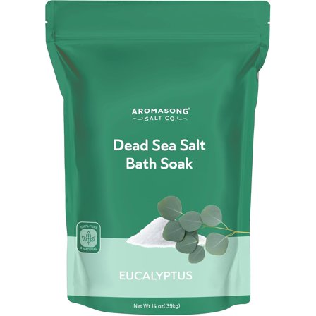 Aromasong Dead Sea Salt - Fine Grain Spa Bath Salt Eucalyptus Scent 14 Oz – 100% Pure & Natural - Soak for Women & Men for Skin Issues and to Relax Tired Muscles