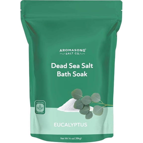 Aromasong Dead Sea Salt - Fine Grain Spa Bath Salt Eucalyptus Scent 14 Oz – 100% Pure & Natural - Soak for Women & Men for Skin Issues and to Relax Tired Muscles