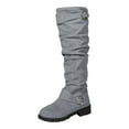 thumbnail image 6 of Womens Slouchy Wide Mid Calf Boots Suede Low Heel Buckle Strap Knee High Boots Casual Dress Round Toe Tall Riding Boots, 6 of 7