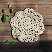 QUEENTRADE Handmade Crochet Coaster Pure Cotton Flower Coaster Table Decoration 4 Pieces Set 3.9"-Beige