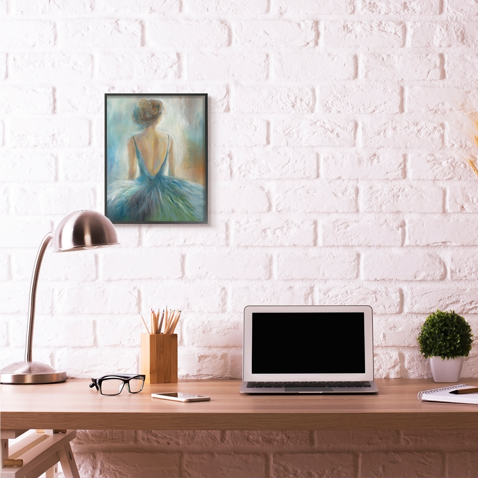Stupell Industries Ballet Girl Blue Orange Figure Painting Framed Wall Art by Third and Wall, 16" x 20", Black Framed