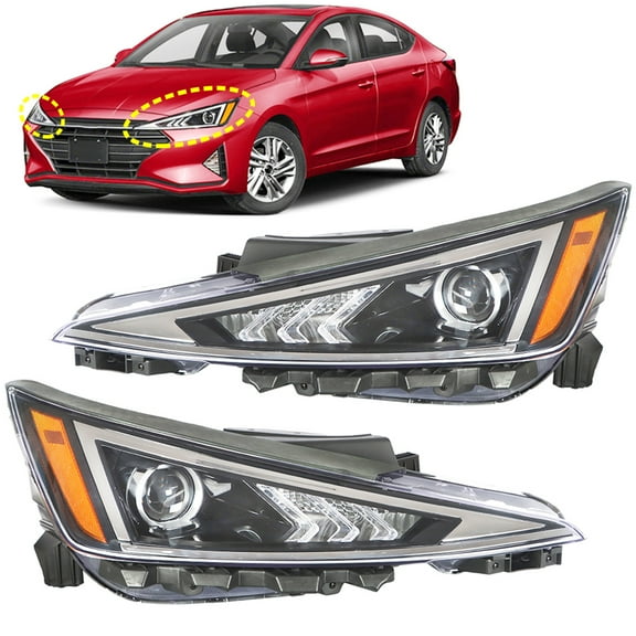 Pair of Headlight Housing Assembly Halogen Headlamps Fit for Hyundai Elantra 2019-2020 (without Bulbs)