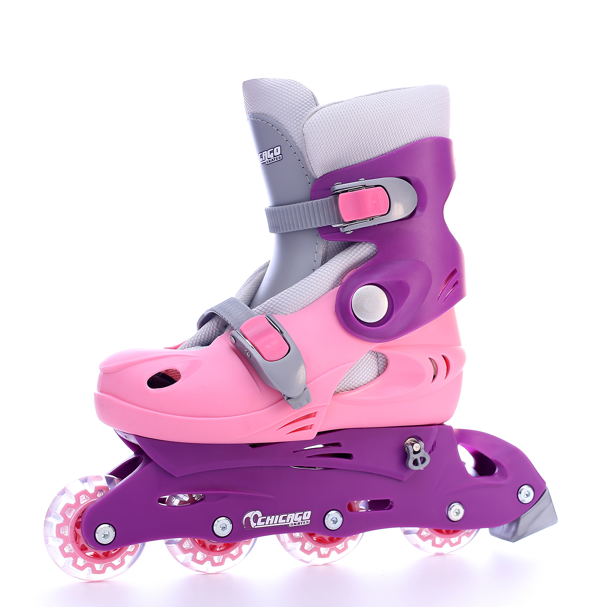 Chicago Girls' Adjustable Inline Training Skate Combo Set Pink/Purple/Gray, Size 1-4 - image 2 of 13