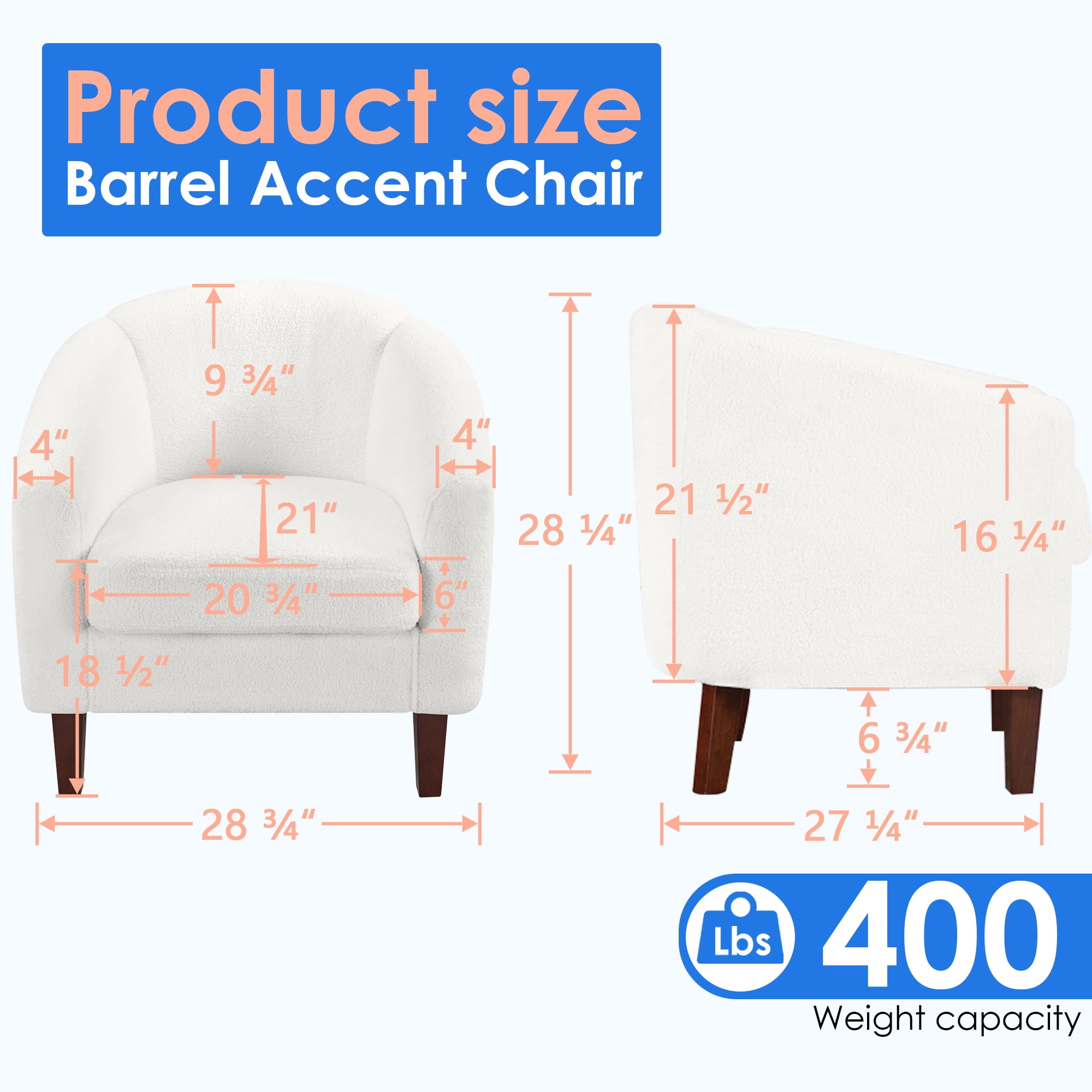 TrumanPick Accent Chair and Cozy Barrel Chair Teddy Velvet Club Chair Comfy Armchair for Living Room,White