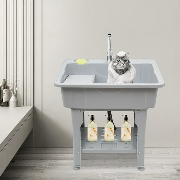 Freestanding Sink Wash Station Basin With Storage Shelf Utility Sink Laundry Tub
