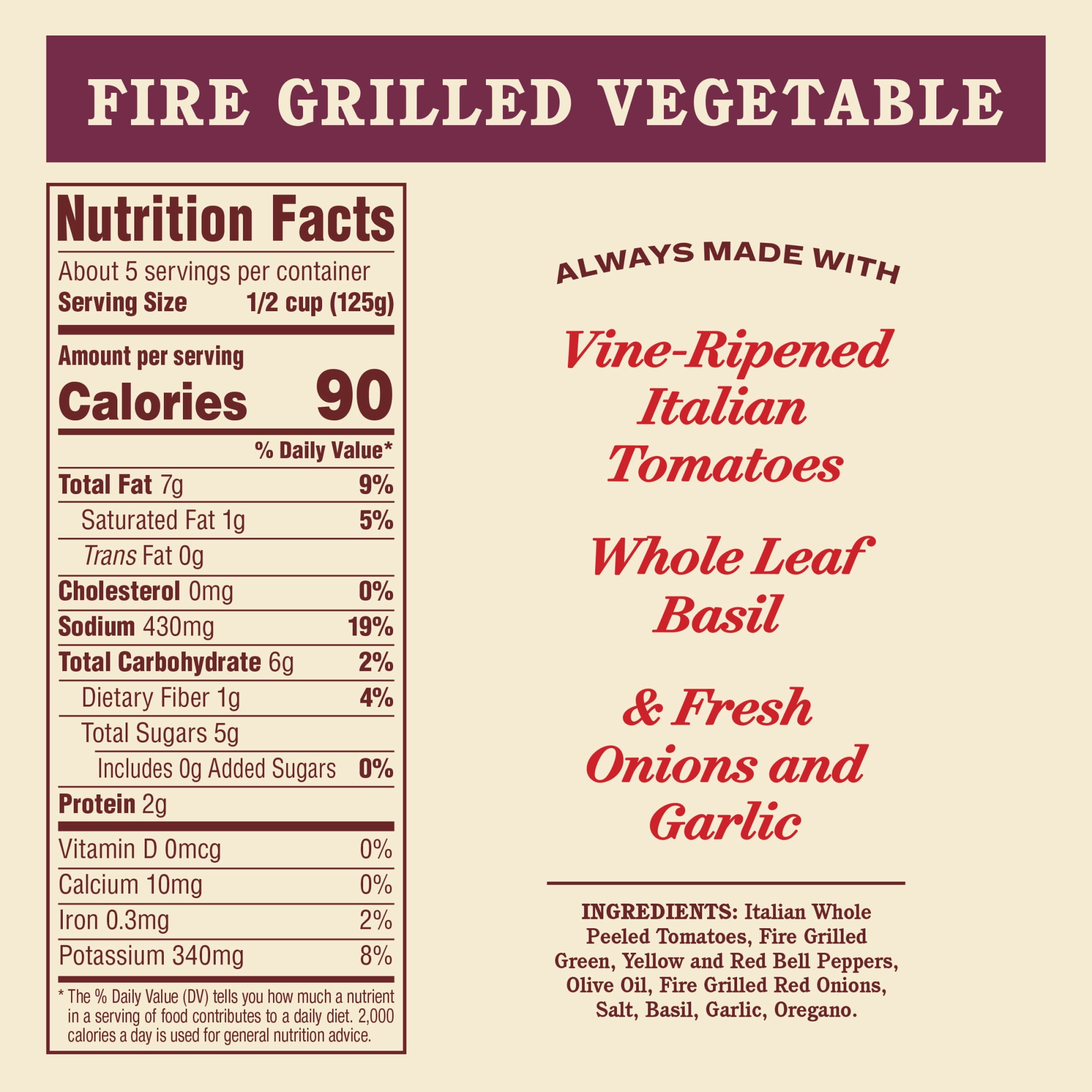 Rao's Homemade Fire Grilled Vegetable Sauce Made with Italian Tomatoes, 24 oz